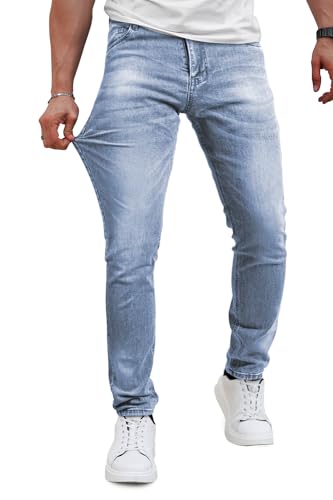 Slim Fit Stretch Jeans for Men Tapered Leg Skinny Fit Jeans Blue Color No Ripped 28