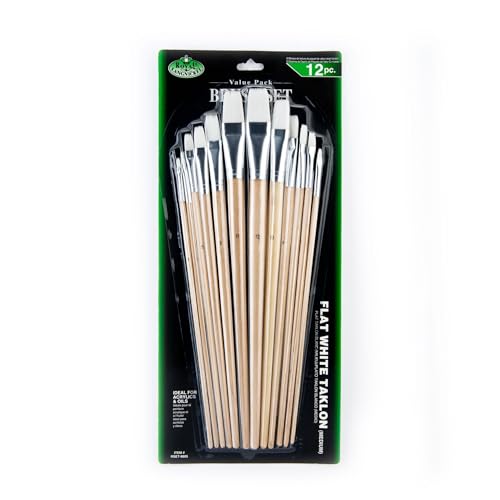 Royal and Langnickel Flat Long Handle Taklon Variety Brush Set - White (Pack of 12)