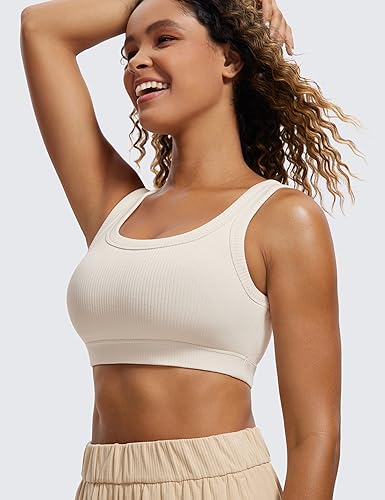 Image of CRZ YOGA Ribbed U Neck Sports Bras | Medium Support, Removable Pads, Casual, Wide Straps, for Women