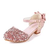 Girls Sandals Little Kids Glitter Bow Dress Shoes Crystal Low Heel Sequins Princess Sandals Toddler Flower Wedding Party Shoes Pink 30 Back