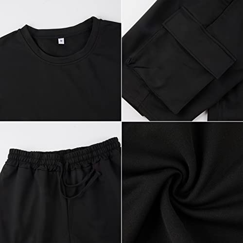 Yawyews Men's 2 Piece Outfits Casual Tracksuit Cargo Shorts Summer Athletic Drop Shoulder Sleeve Sportwear Set #TOP4