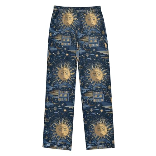 ALAZA Sun Cloud Blue Gold Pajama Lounge Pants Long Sleep Pajama Bottoms with Pockets