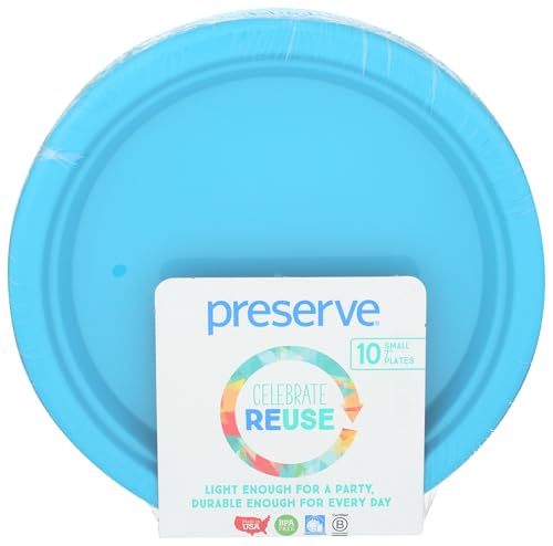 Preserve On the Go Lightweight BPA Free Small Dinner Plates Made from Recycled Plastic in the USA, Set of 10, Aqua Blue, Model: 07616