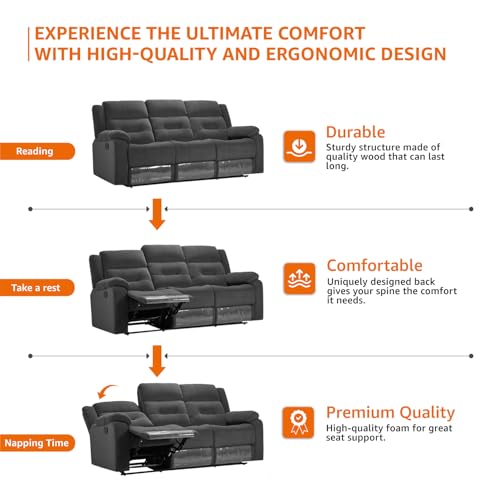 Image of Amazon Brand - Solimo Costa 3 Seater Fabric Manual Recliner (Grey)