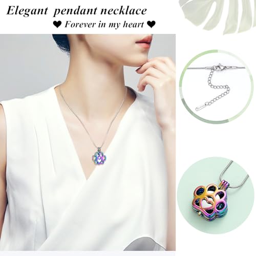 VCCWYQK Cremation Jewelry For Ashes For Dog/Cat Paw Stainless Steel Memorial Locket Urn Necklace Inside Mini Case Keepsake Cremation Jewelry for Pet (Colorful+Silver) - Image 3