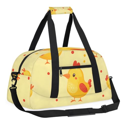 Chicken Cartoon Gym Travel Duffle Bag for Boys - Gymnastics Sports Dance Bag with Front Zipper Pocket for School Practice or Overnight Travel Weekender Sleepover Tote Bag Animal Chicken