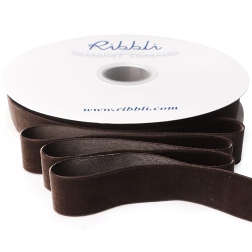 Ribbli Brown Velvet Ribbon 1 Inches Continuous 25 Yard Spool Brown Christmas Ribbon for Gift Wrapping Crafts Home Decor