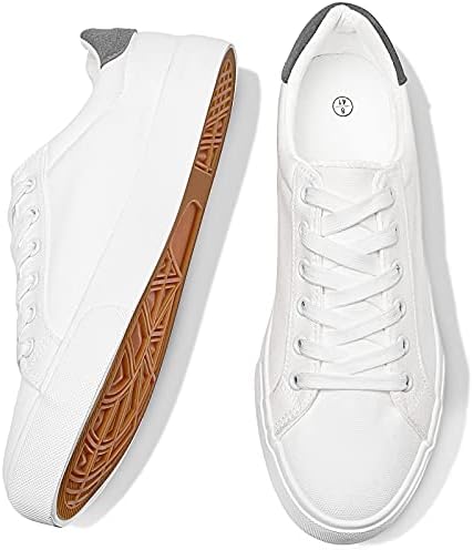 FRACORA Mens Canvas Shoes White Black Sneakers Low Top Lace Up Casual Shoes(White, US8.5)