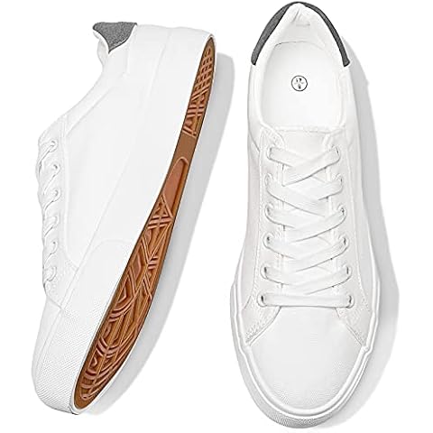 FRACORA Mens Canvas Shoes White Black Sneakers Low Top Lace Up Casual Shoe(Milk White, US11) Cover