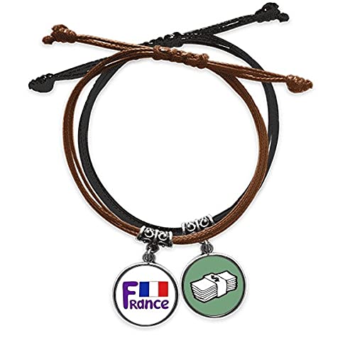 Pulsera de Francia en cuero azul con diseño de la bandera nacional para hombre y mujer