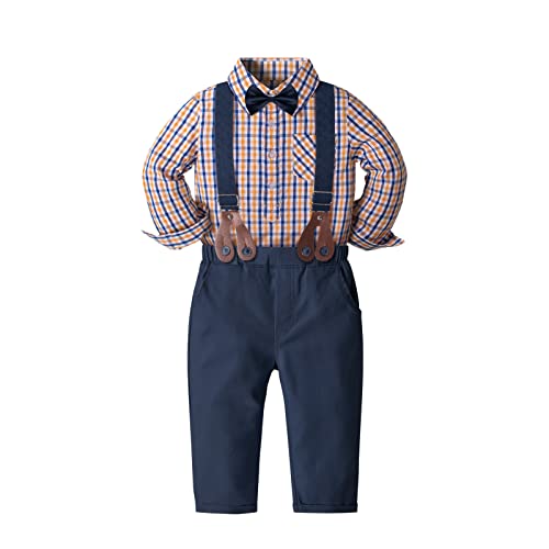 Image of Yilaku Toddler Baby Boy Clothes Gentleman Wedding Outfits, Formal Dress Shirt with Bowtie + Suspender 3 Monthes-4 Years