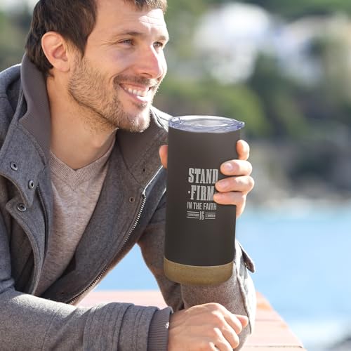 Image of Christian Art Gifts 16 oz. Brown Stand Firm Bible Verse Travel Tumbler