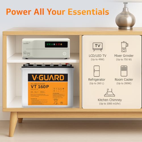 Image of V-Guard Inverter & Battery Combo (Prime 1150 Mili Inverter, VT 160 P (152Ah Tall Tubular Battery)) for Home, Office & Shops