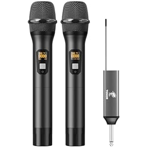 TONOR Drahtloses Mikrofon, UHF Dual Kabelloses Metall Dynamisches Mikro System mit wiederaufladbarem Empfänger, für Karaoke, Hochzeit, DJ, Party, Rede, Kirche, Klassen, 60m (TW630), Schwarz