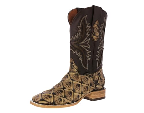 Texas Legacy Mens Sand Western Boots Pirarucu Fish Print Leather Square Toe - Main Image