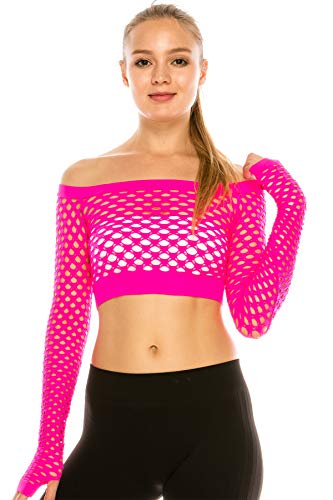 Kurve Women’s Sexy Fishnet Top - Stretchy See Through Long Sleeve Layer Mesh Shirt Crop Top Party Clubwear Cover Up