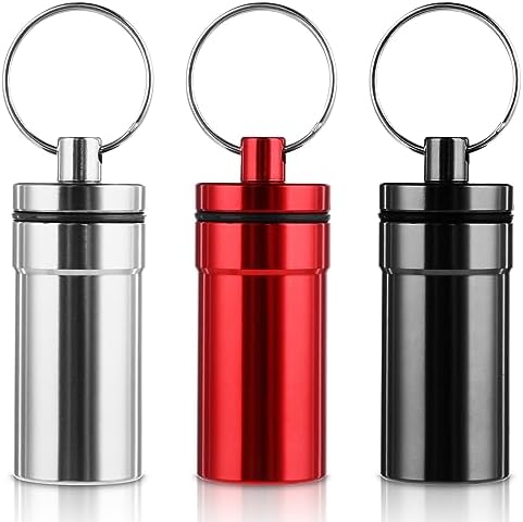 WLLHYF Waterproof Pill Box Keychain 3 Pcs Portable Small Aluminum Pill Organizer Case Medicine Organizer Vitamin Container Holder for Outdoor Travel Camping