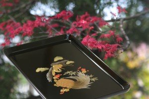 Amazon | 切手盆(越前塗)木製 漆塗り 漆器 蒔絵(松竹梅鶴亀) 9号(9寸