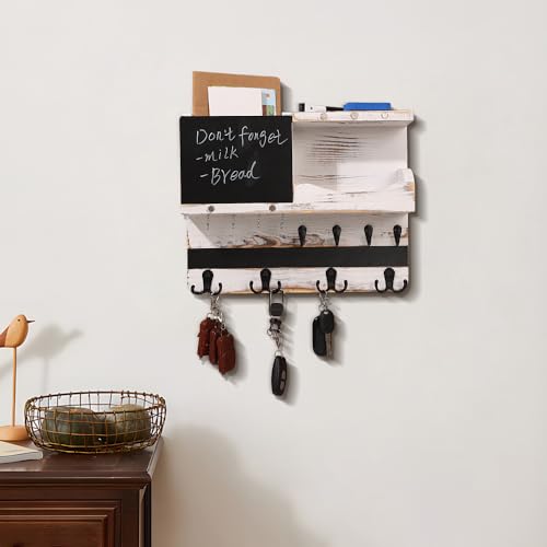 Vtrvt Rustic Key And Mail Holder For Wall, Wall Mounted Key Hooks With Mail Holder, Hanging Entryway Organizer, Farmhouse Wall Decorative With 16 Key Hooks, Shleves, Mail Holder And Chalkboard thumb #4