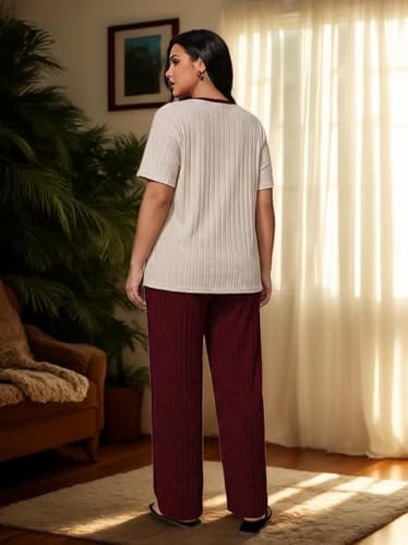 Image of Emilaura Womens Plus Size Pajama Set 2 Piece Short Sleeve with Long Pant Sleepwear Soft & Cozy Bow Loungewear (XL to 5X)