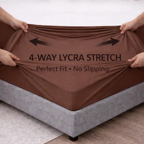 Image of Mattress Protector King Size, Lycra Waterproof Bed Protector King Size, 78x72x8 Inch, Breathable Noiseless Ultra Soft, Elastic Fitted Mattress Cover | Bed Cover (Coffee)