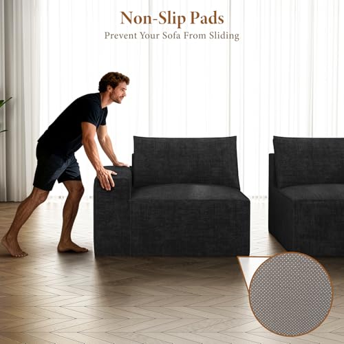Image of Vesgantti 114 inch Modular Boneless Couch, Modern 4 Sester Sectional Sofa with Deep Seat, Convertible Chenille L Shaped Cloud Couches for Living Room, No Assembly Required, Black