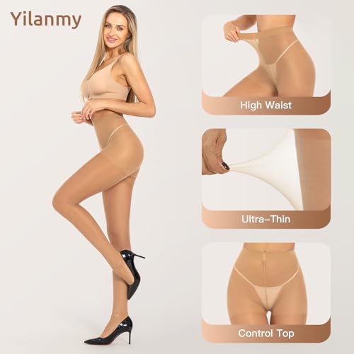 Yilanmy Women's Shiny Sheer Tights Sexy Oil Dance Tights Shimmer High Waist Silky Pantyhose3