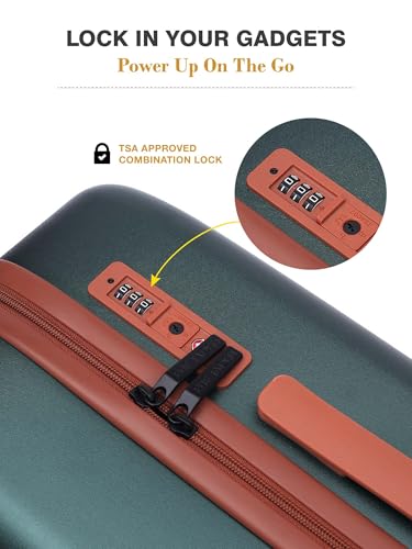 Image of FUR JADEN The Wayfarer Polycarbonate Travel Luggage Suitcase with 8 StealthTech Silent Shock Absorbing Wheels, TSA Lock & Aviation Grade Telescopic Trolley (Forest Green, Cabin + Medium)