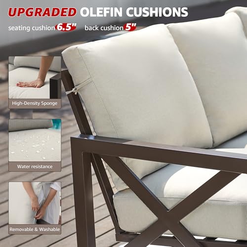 Image of NATURAL EXPRESSIONS Patio 3 Seater Sofa Patio Furniture Set Outdoor Deep Seating Couch with 6.5'' Thick Olefin Cushion,High Back Metal Frame for Garden,Front Porch, Deck, Balcony, Backyard