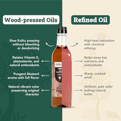 Image of Anveshan Wood Pressed Black Mustard Oil-1 L (Cold Pressed-Extracted On Wooden Churner)|Plastic Bottle|Kolhu /Kacchi Ghani /Chekku|Natural|Chemical-Free|Cold Pressed Mustard Oil For Cooking