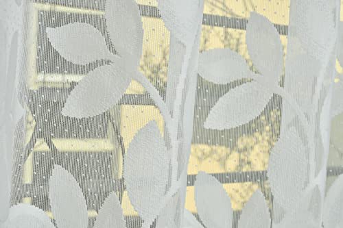 Image of Net Transparent Window Curtain Drapes 5Ft 1 Piece | Sheer Curtain Drapes for Living Room Bedroom Kitchen Balcony | Tissue Light Filtering Panels for Home Office, 4x5 Feet, Offwhite Leaves