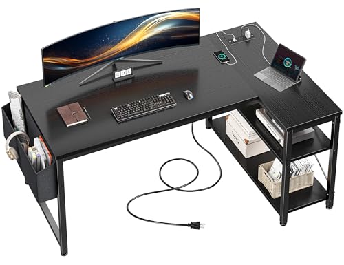 EnHomee 48' L Shaped Desk Gaming Desk with Power Outlets,Office Desk with Reversible Storage Shelves...
