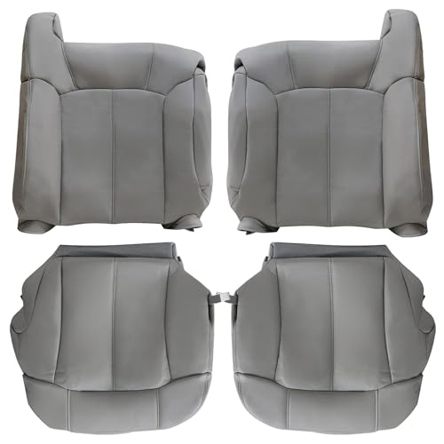 GXARTS Driver and Passenger Side Bottom Lower & Top Lean Back Leather Seat Cover Pewter Gray 922/122 Fit for Chevy Silverado Tahoe Suburban Yukon GMC Sierra 1500 2500 3500 1999 2000 2001 2002