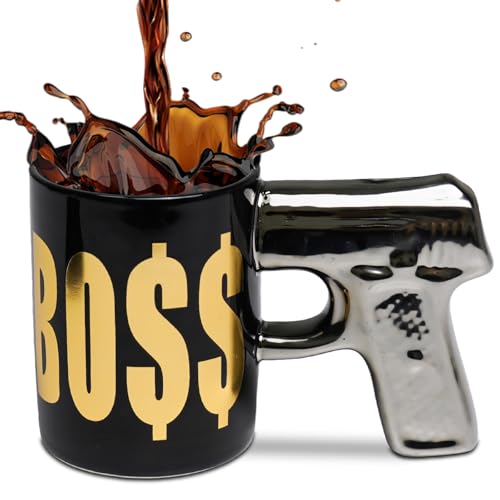 LUCYLANKER Taza de Café Con Mango de Pistola de Cerámica Divertida Y Moderna, Taza Novedosa, Taza de Café Con Revólver Personalizada Con Mango de Pistola 3D, Regalo Militar Para Hombres (02)