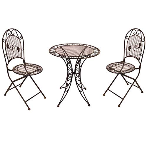 L'Héritier Du Temps Salon de Jardin 2 Personnes Papillon Salon de Thé Bistrot 1 Table 2 Chaises Pliables en Fer Marron