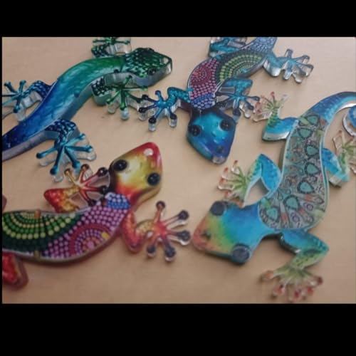 Generisch 4-stückiges vielfarbiges Geckos-Gartenzäun-dekorationsset, Außendekoration, Gecko-Dekoration, geeignet für Außenbereiche, Gärten, Schlafzimmer, Heimdekoration