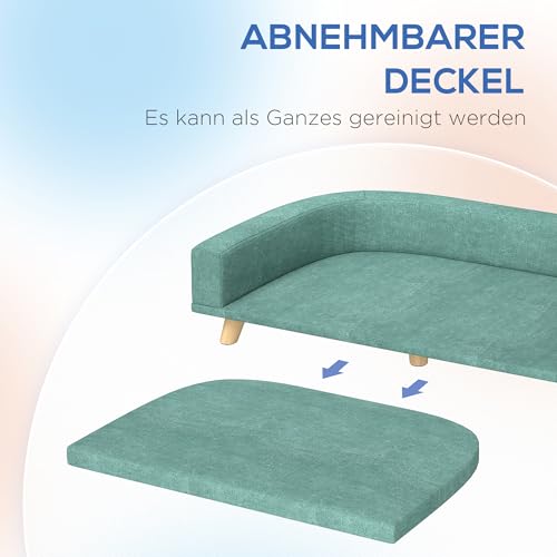 PawHut Hundesofa Hundecouch für große Hunde mit Rückenlehne, Holzbeine Hundebett mit abnehmbarem, waschbarem Bezug Haustiersofa Katzensofa bis 30 kg, 98 x 67 x 25 cm, Grün