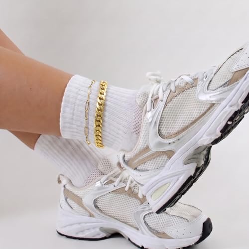 Image of KissYan Gold Ankle Bracelets for Women, 14K Gold Anklets Chunky Cuban Link Chain Summer Beach Foot Jewelry Gifts for Women