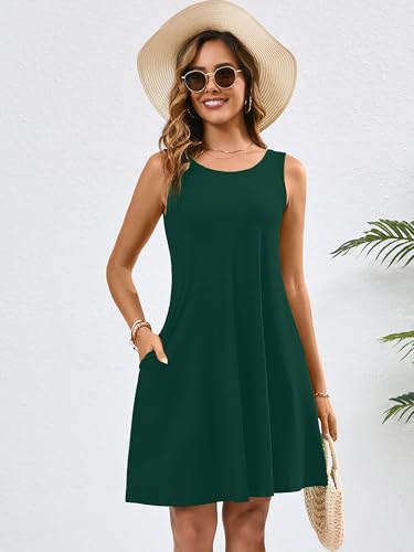 Image of KORSIS Summer Dress for Women Casual T Shirt Tank Dresses Sleeveless Swing Flowy Ladies Beach Vacation Sundress with Pocket