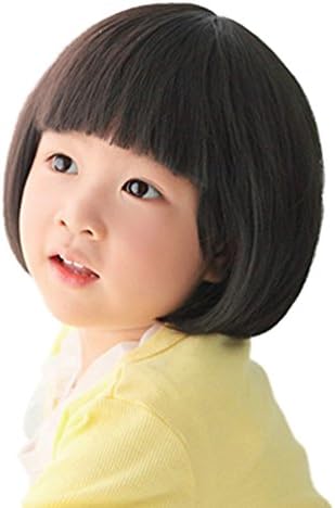 OMORFIEER Hair Pieces and Wigs Black Straight Wigs for Kids Child Bangs Synthetic BOB Cosplay Wig