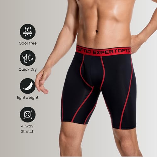 Men's Underwear 9 Inch Extra Long Leg Boxer Briefs for Men Pack, Athletic, Sport, Quick Dry, Moisture Wicking Fly2