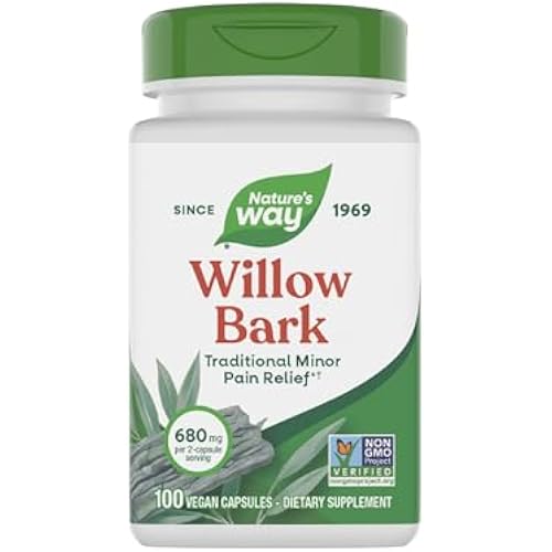 Nature's Way Willow Bark, Traditional Minor Pain Relief*†, 680 mg per 2-Capsule Serving, GMO Project Verified, Vegan, 100 Capsules (Packaging May Vary)