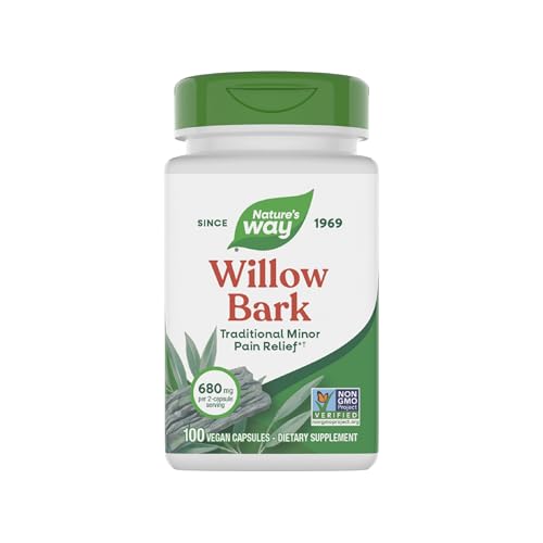 Nature's Way Willow Bark, Traditional Minor Pain Relief*†, 680 mg per 2-Capsule Serving, GMO Project Verified, Vegan, 100 Capsules (Packaging May Vary)