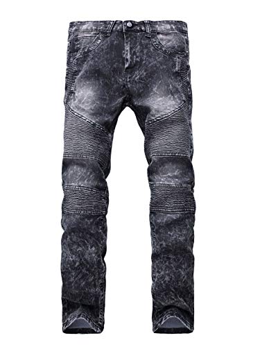 Andongnywell Men's Ripped Slim Straight Fit Biker Jeans Skinny Fit Distressed Denim Pants with Zipper Trousers