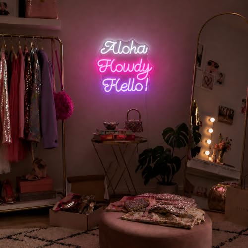 Image of Hello Howdy Aloha Neon Sign for Wall Decor Howdy Light Up Sign Aloha Led Signs for Room Party Home Wall Decor USB Powered