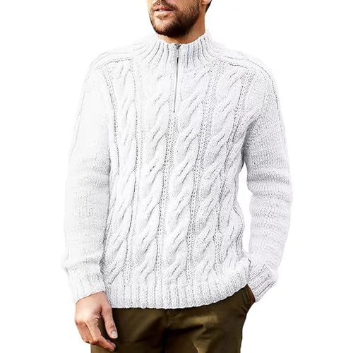 Men Quarter Zip Sweater Mock Neck Casual Chunky Cable Knit Pullover Fall Winter Long Sleeve Lightweight Warm Sweaters