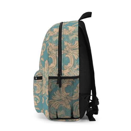 Backpack Vintage Baroque Floral Pattern Turquoise and Beige Design3