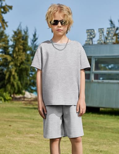 Image of Arshiner Boys Drop Shoulder T-Shirt & Drawstring Waist Shorts Summer Casual Outfits (5-12 Years)