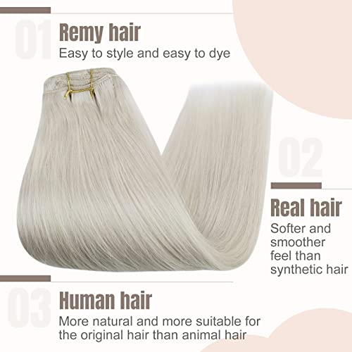 Fshine Clip in Extensions Real Human Hair,Color 1000 White 18 Inch 120g 7Pcs,Blonde Hair Extensions Clip in,Adjustable and Flexible for Any Hairstyle,Perfect for Daily Wear - Image 2