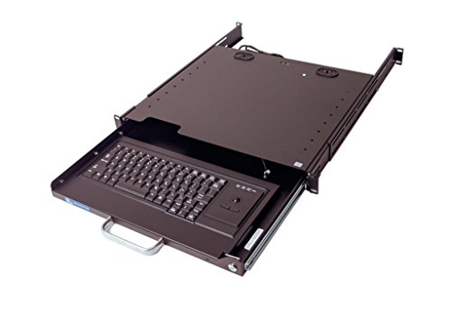 DR4-TB-BK2 1U Rackmount Lockable Industrial Keyboard with Integrated Trackball Mouse (USB) and Adjustable Depth Rear Mount Bracket Supporting 4 Post and 2 Post Relay Rack